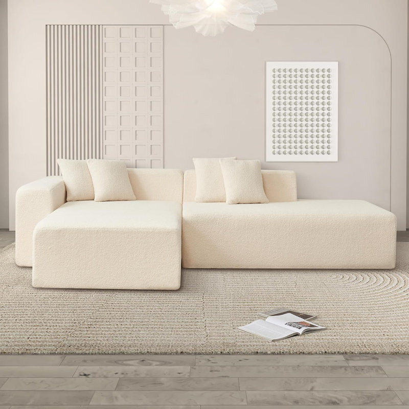 105 Modular Sectional Couch Comfy Upholstered L Shape Sectional Sofa with Chaise Lounge Lambwool Sherpa Fabric Corner Sofa 4 Seater Cloud Sofa